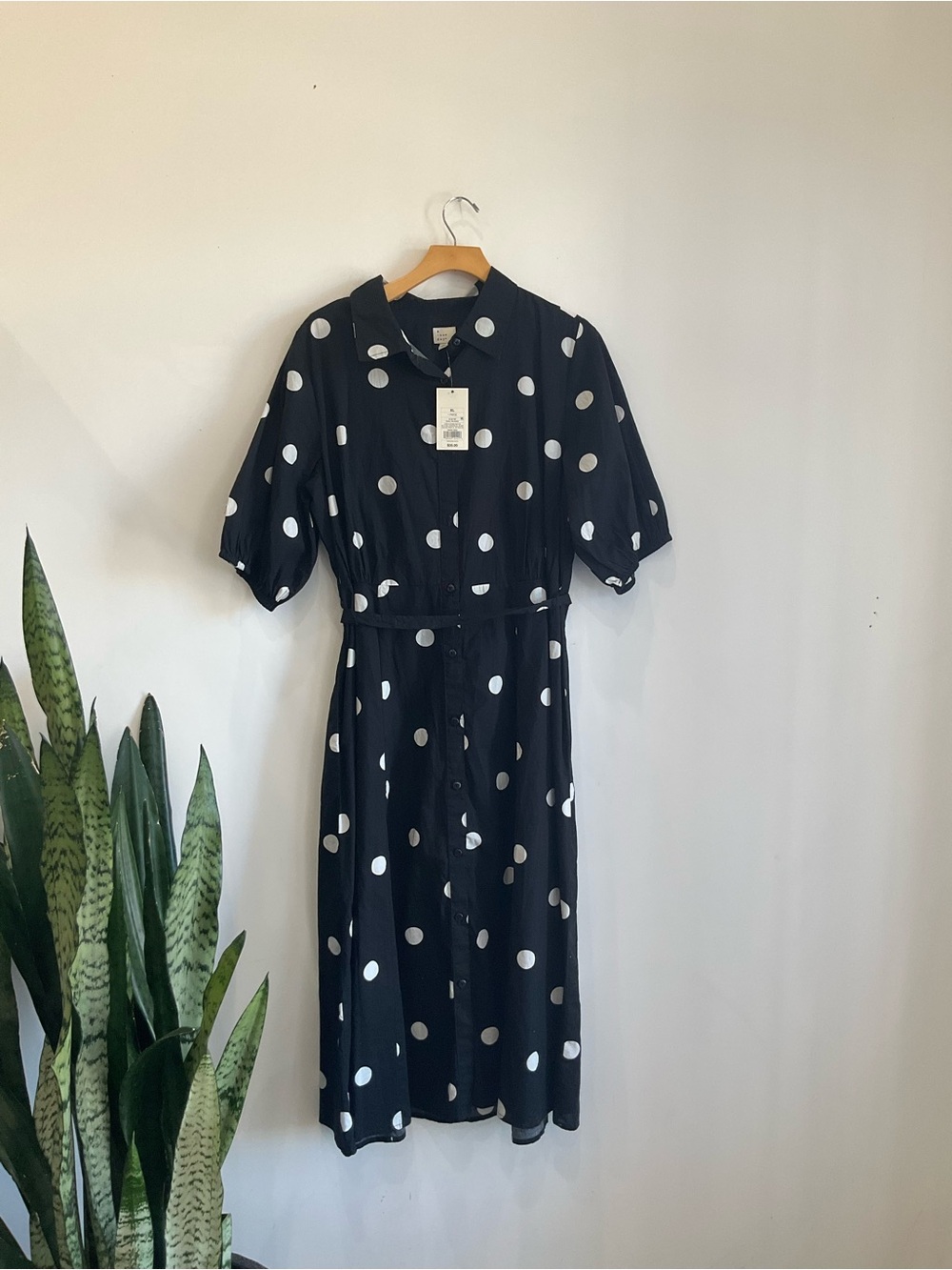 a new day Black Midi Shirt Dress with White Polka Dots